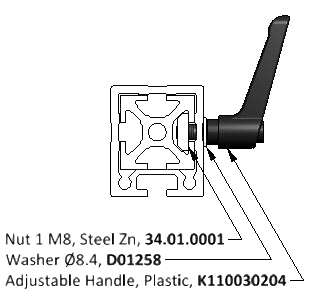 Diagram of a Plastic Locking Lever Installed in a T-Slot Aluminum Extrusion