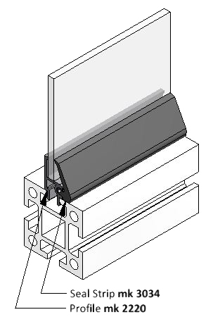 Diagram of Seal Strip Applied between T-Slot Aluminum Profile and Window Panel