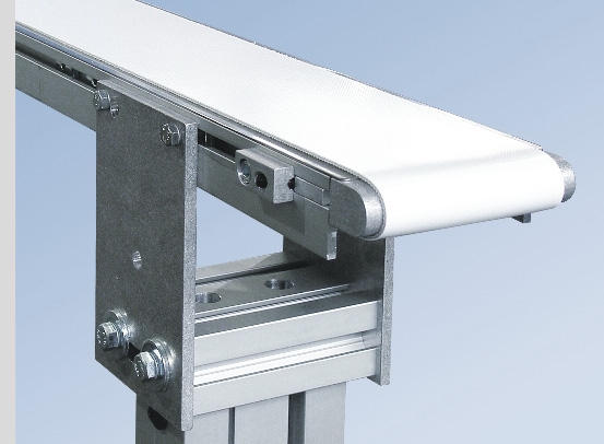 Mini flat belt conveyor with white belt