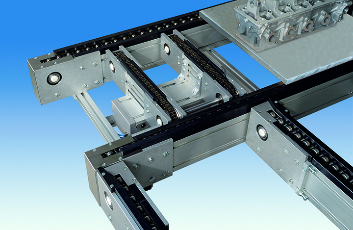 Pallet conveyor lift and transfer with chain conveyor