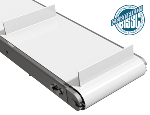 A stainless steel, cleated belt conveyor system from mk North America.