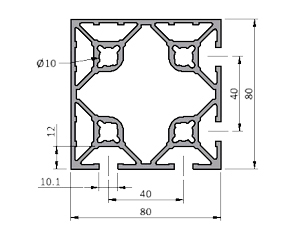 80x80 Profile, Two Sides Closed