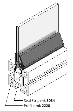 Diagram of Seal Strip Applied between T-Slot Aluminum Profile and Window Panel