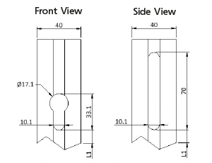 Front and Side View Schematic for Internal Aluminum Profile Door Locks