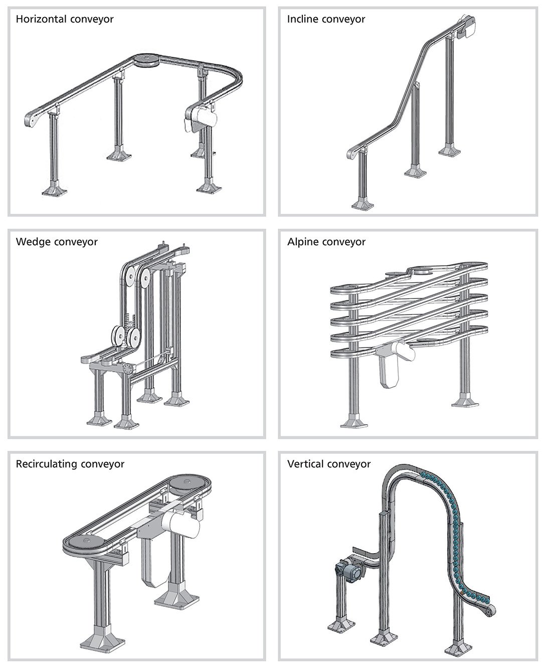 Six side flexing chain configurations