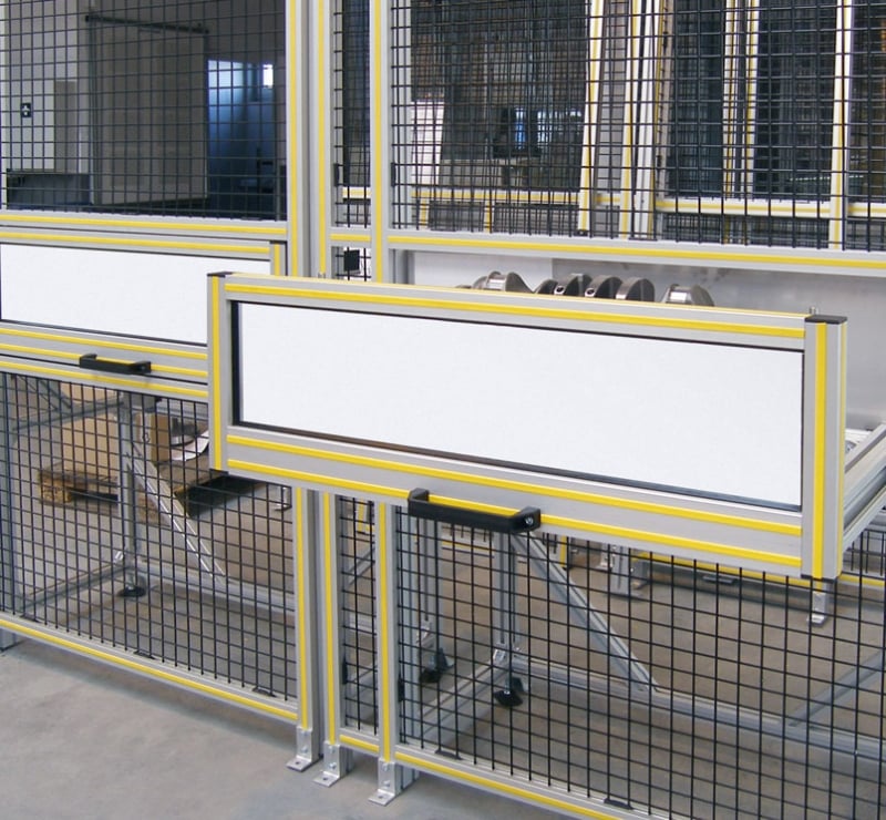 Black PVC mesh guard with yellow pull out shelves