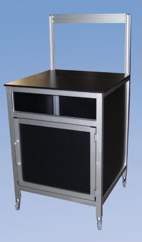 Aluminum extrusion lab cart with black paneling