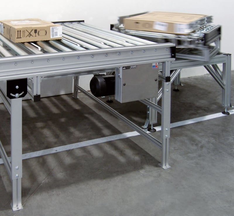 Powered roller conveyor with industrial turntable