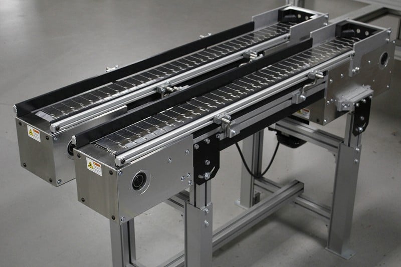 Steel table top chain conveyors - two units