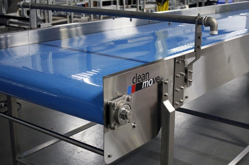 Stainless steel conveyor with clean in place system