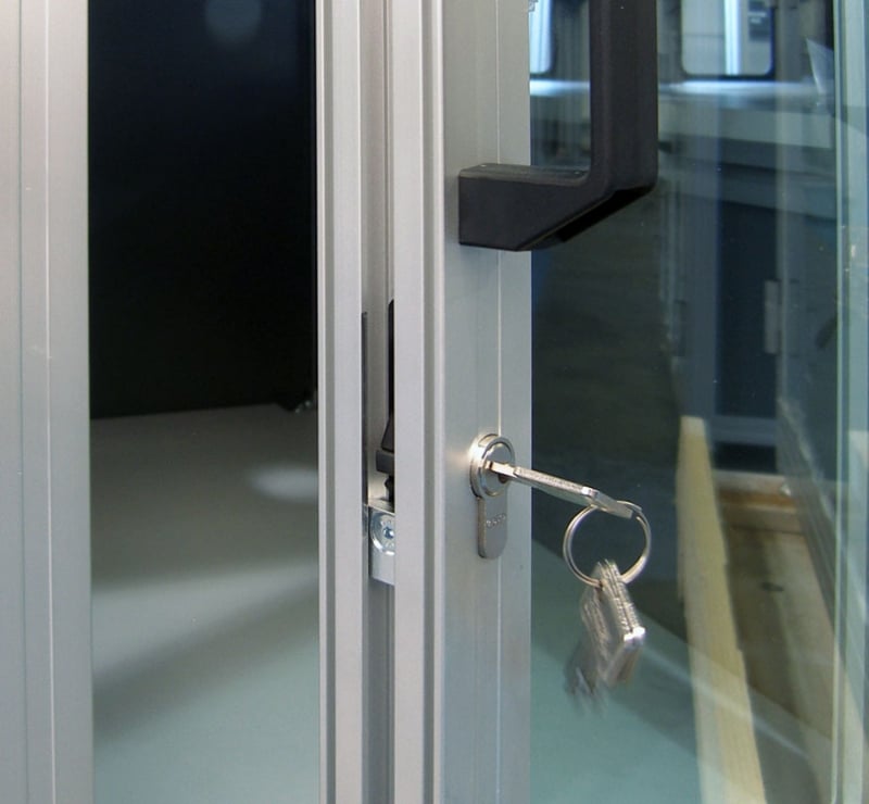 Clear polycarbonate guard door with handle and lock