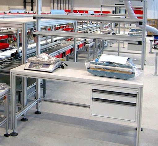 Aluminum workstation in a factory