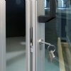 Clear polycarbonate guard door with handle and lock