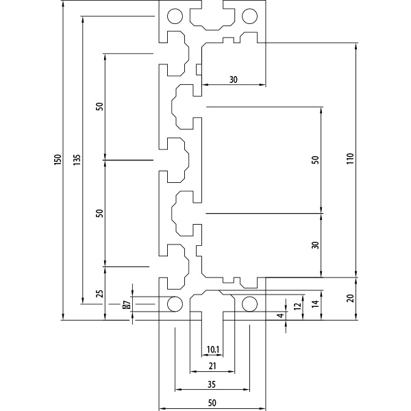 50 Series T-Slot Aluminium Extrusion Profile – HOONLY Aluminium Profile