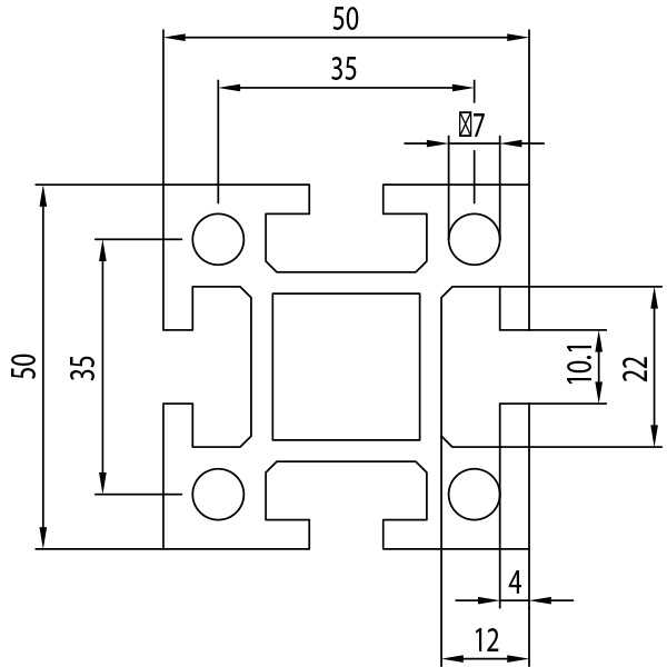 Flat aluminium profile 50x10 – 6mm slot