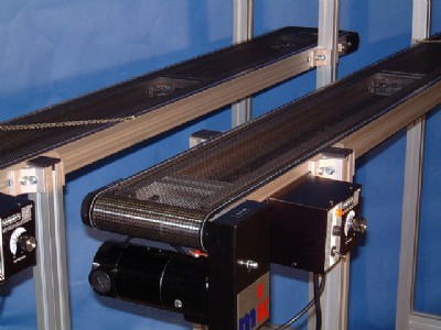A custom mesh belt on a low profile belt conveyor.