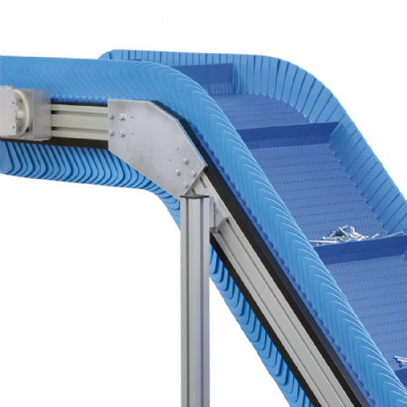  KFM-P 2040 Incline Plastic Modular Belt Conveyor with cleats and side walls